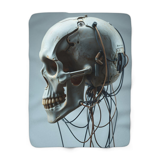 Sherpa Fleece Blanket with Futuristic Skull Design