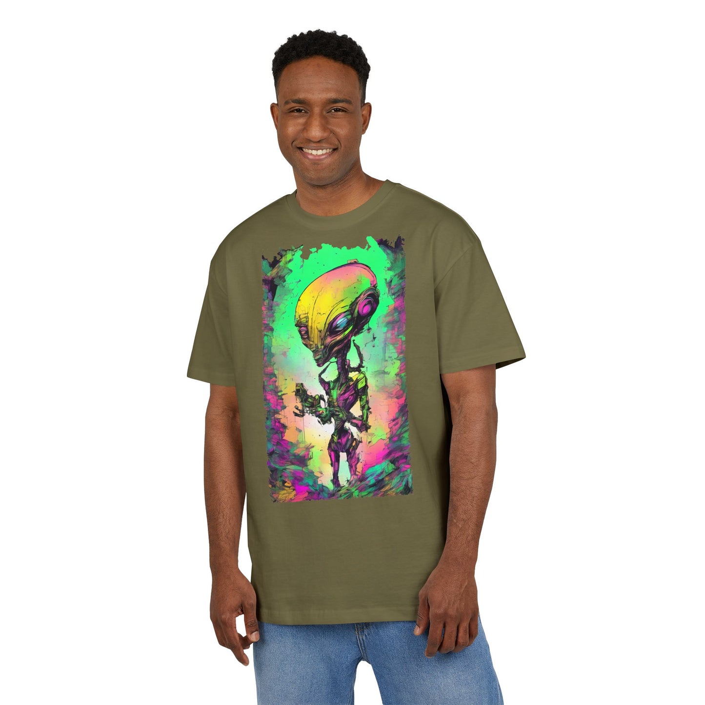 Cosmic Alien Art Tee - Unisex Heavy Oversize Tee, Retro Space Vibe Shirt, Gift for Sci-Fi Lovers, Casual Wear, Unique Graphic T-Shirt