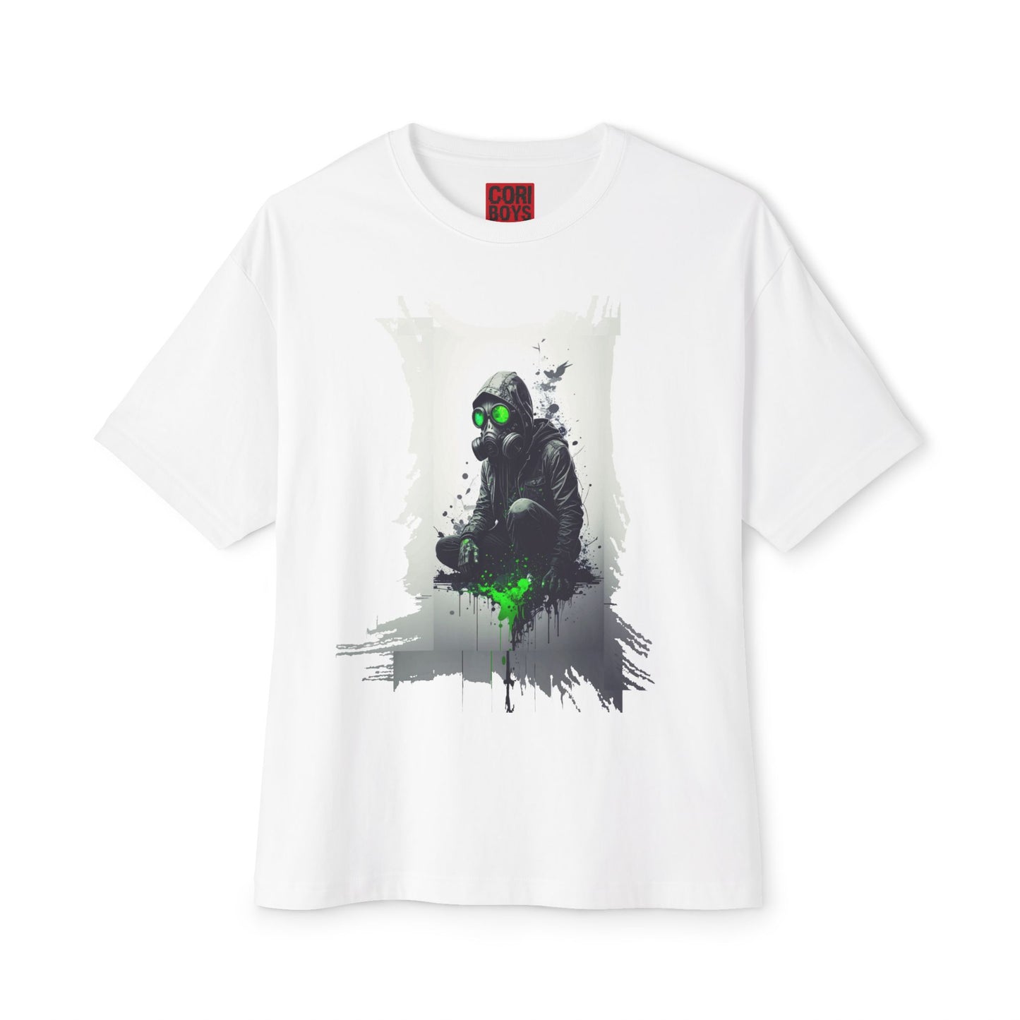 Unisex Oversized Boxy Tee with Unique Green Gas Mask Design, Graphic Tee, Streetwear Fashion, Gift for Gamers, Casual Style