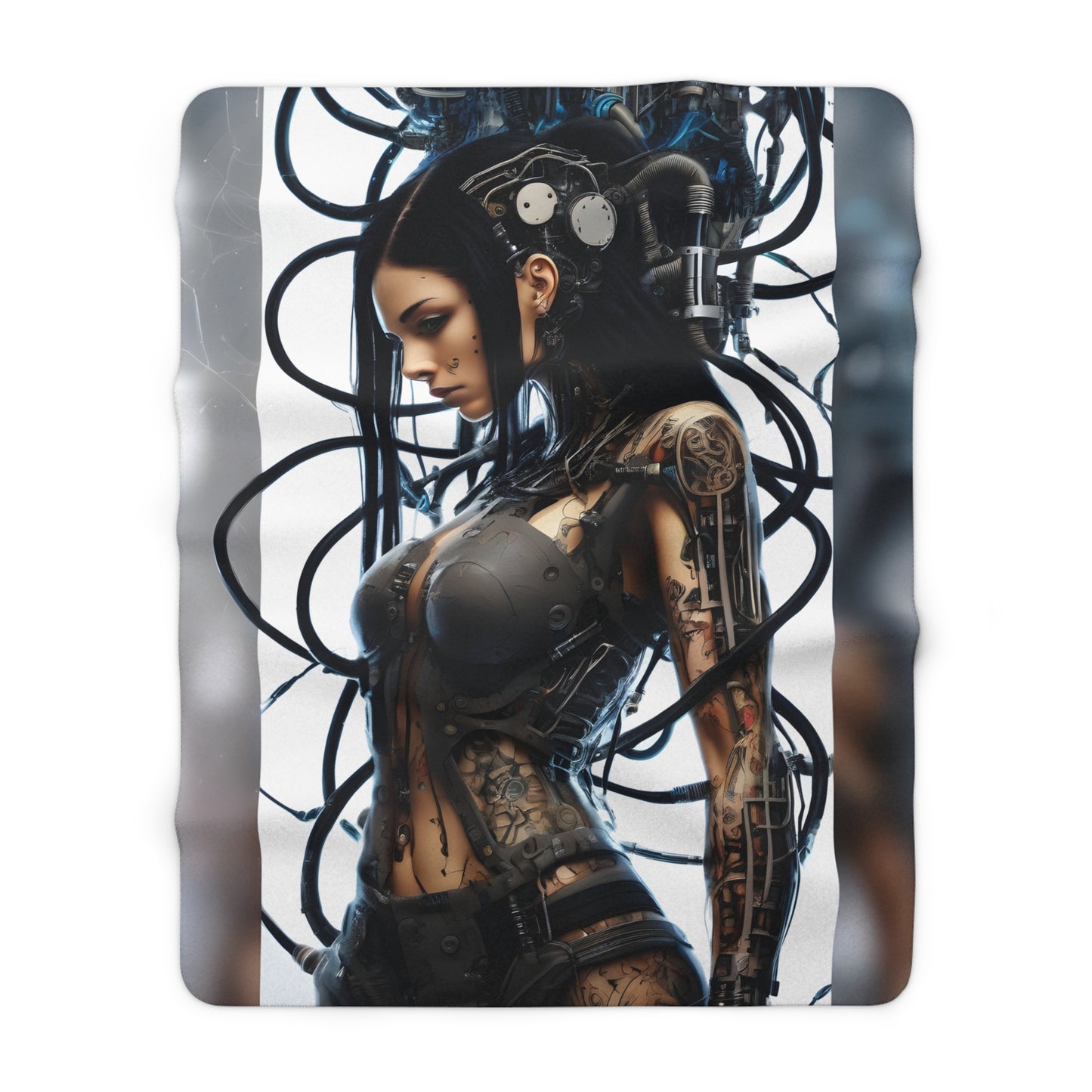 Sherpa Fleece Blanket with Futuristic Cyber Design