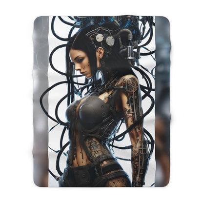 Sherpa Fleece Blanket with Futuristic Cyber Design