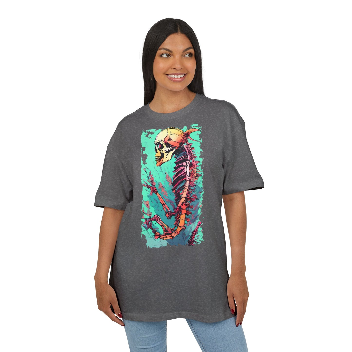 Colorful Skeleton Art Unisex Heavy Oversize Tee | Graphic Tee, Skeleton Shirt, Artsy Gift, Halloween Apparel, Trendy Streetwear