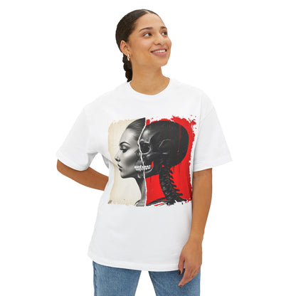Artistic Unisex Oversized Tee - Skeleton & Profile Design, Graphic Tee for Casual Style, Unique Gift for Art Lovers, Streetwear