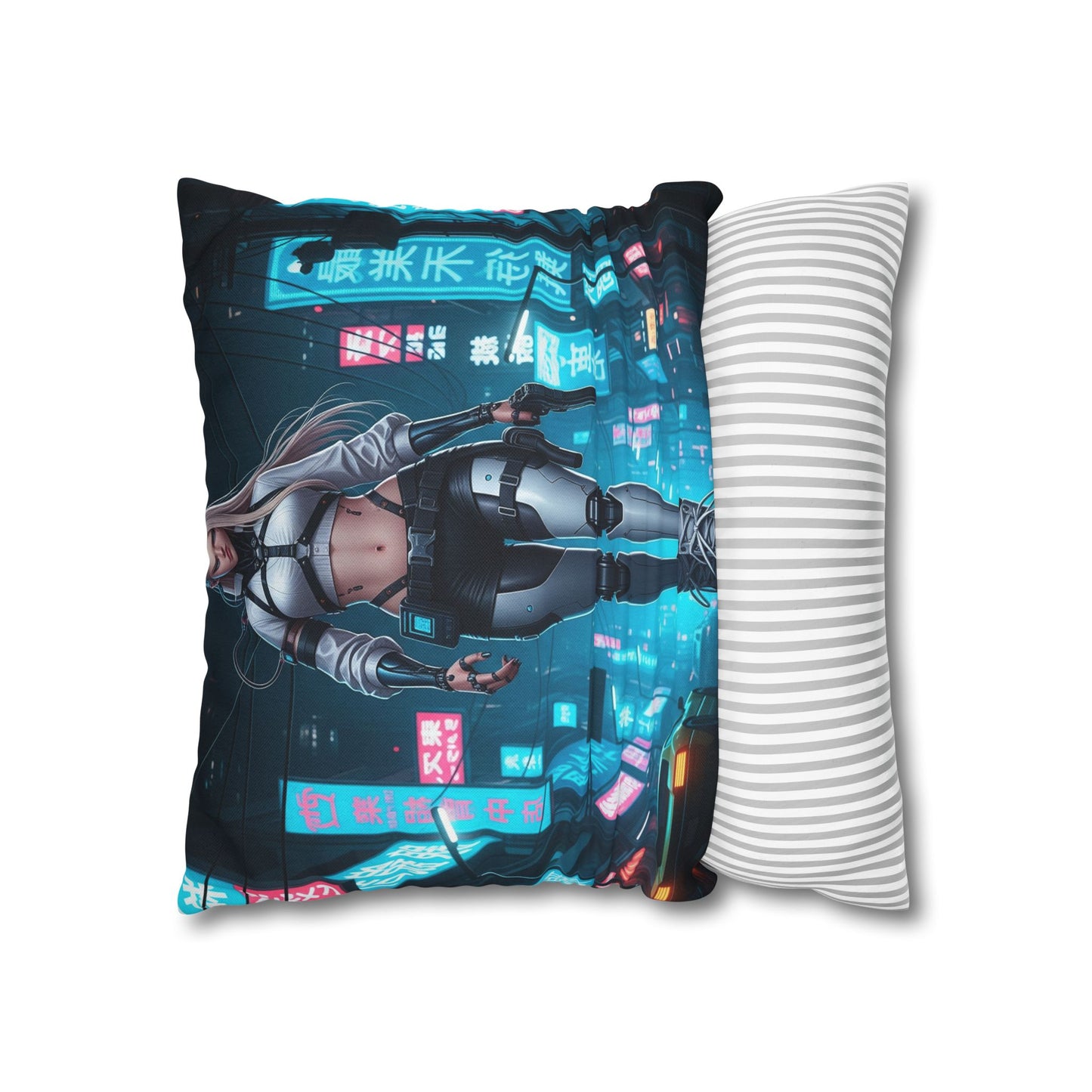 Futuristic Cyberpunk Pillowcase, Cozy Home Decor, Modern Sofa Cushion, Unique Gift for Gamers, Bedroom Accent
