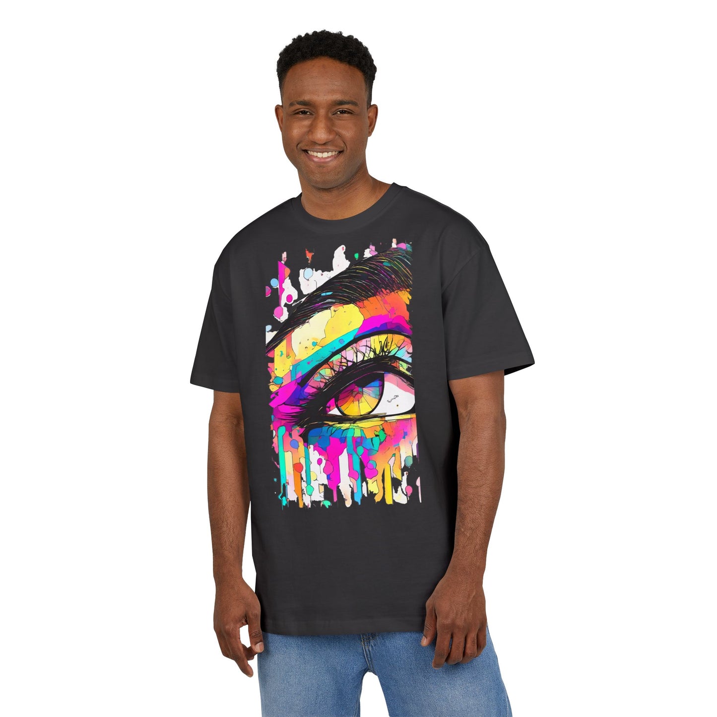 Vibrant Eye Art Oversized Tee, Unisex Heavy Tee for Creative Souls, Art Lovers Gift, Colorful Graphic Shirt, Festival Attire