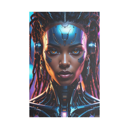 Satin Canvas Wall Art, Futuristic Female Portrait, Sci-Fi Decor, Cyberpunk Artwork, Geek Home Decor, Gift for Tech Lovers