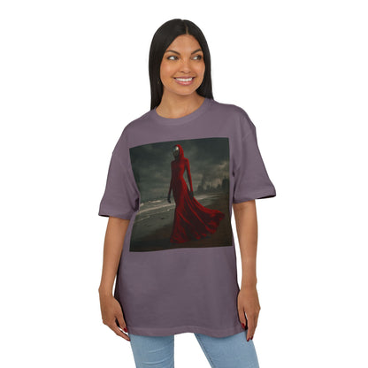 Mystical Red Hooded Tee - Unisex Oversize T-Shirt, Grunge Fashion, Streetwear Style, Gift for Horror Fans, Casual Wear