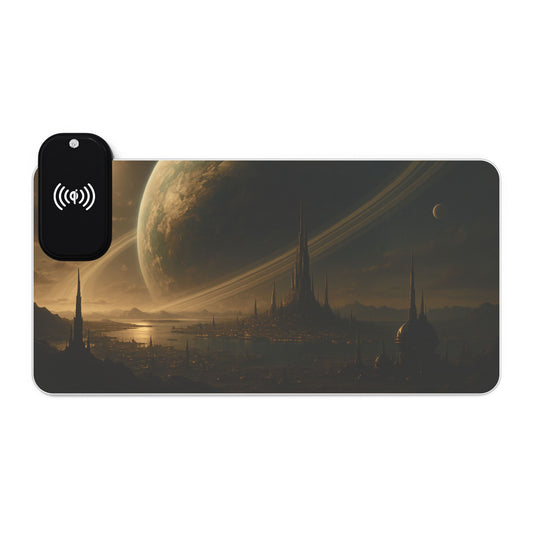 LED Gaming Mouse Pad with Wireless Charging Station - Cosmic Design, Gaming Setup, Home Office Accessory, Desk Decor, Gift for Gamers