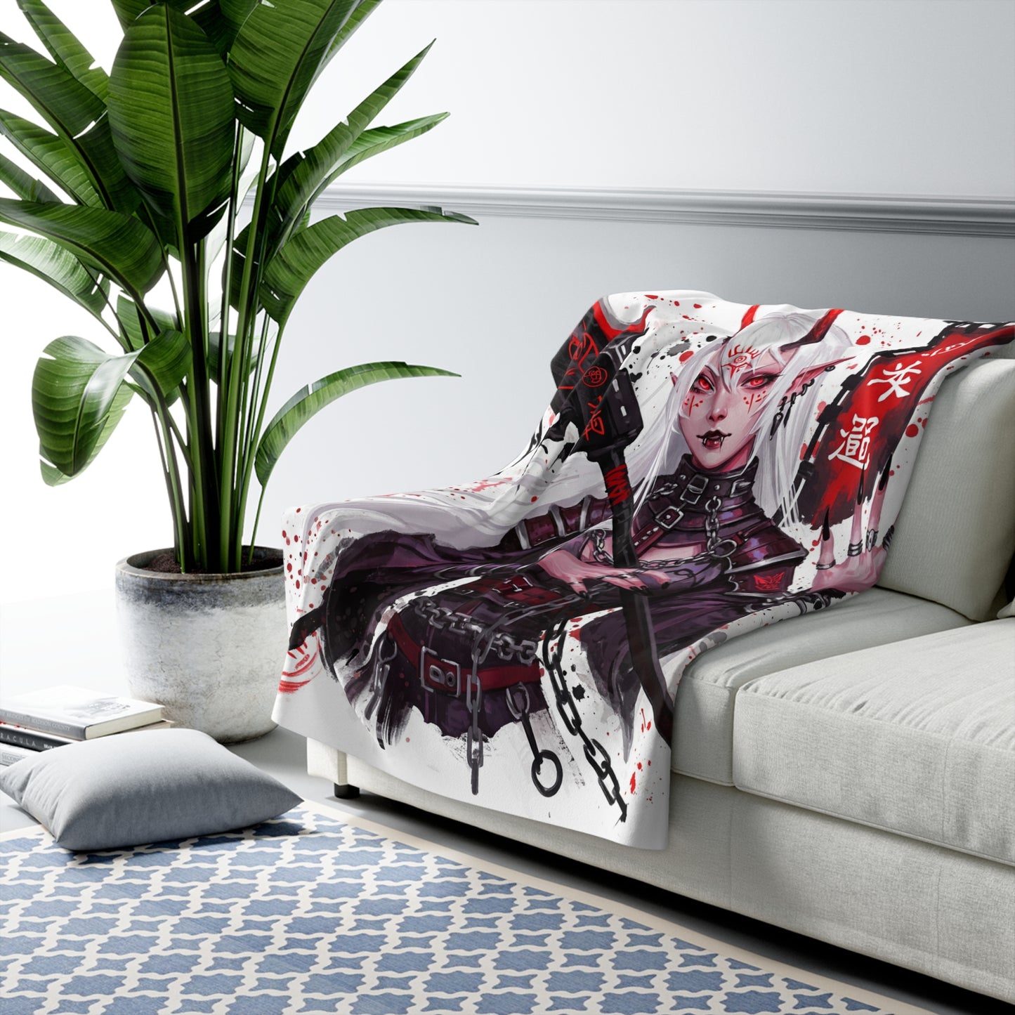 Demonic Art Sherpa Fleece Blanket - Cozy and Unique Gift for Anime Lovers