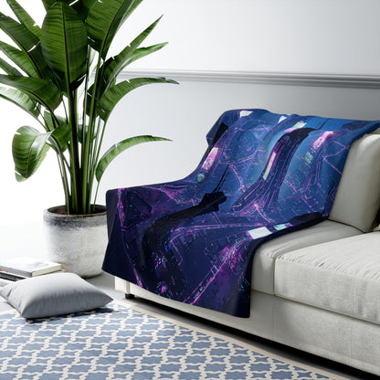 Futuristic Sherpa Fleece Blanket - Cozy Cyberpunk Decor for Home