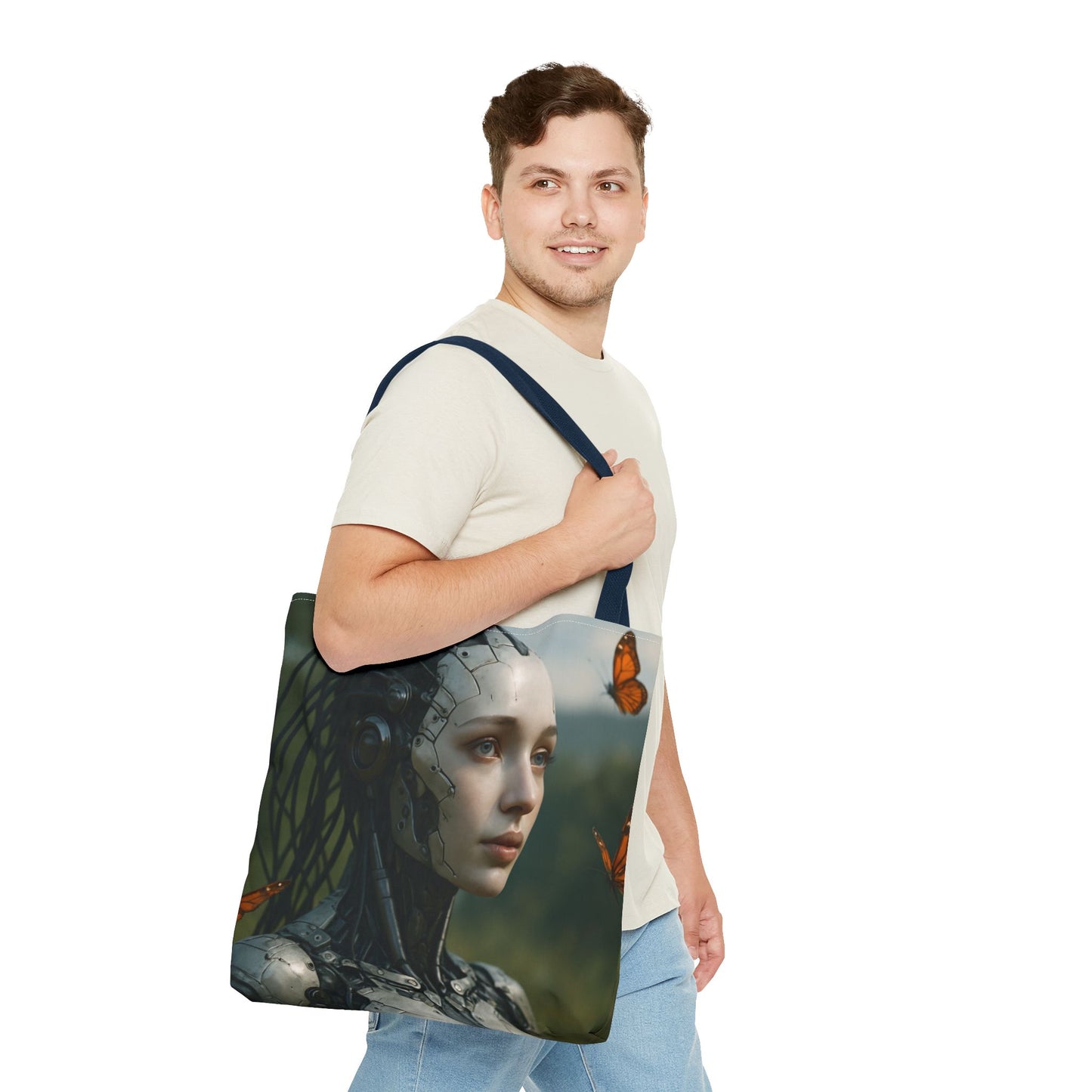 Futuristic Nature-Inspired Tote Bag, Eco-Friendly Bag, Gift for Tech Lovers, Reusable Shopping Bag, Art Tote for Nature Enthusiasts