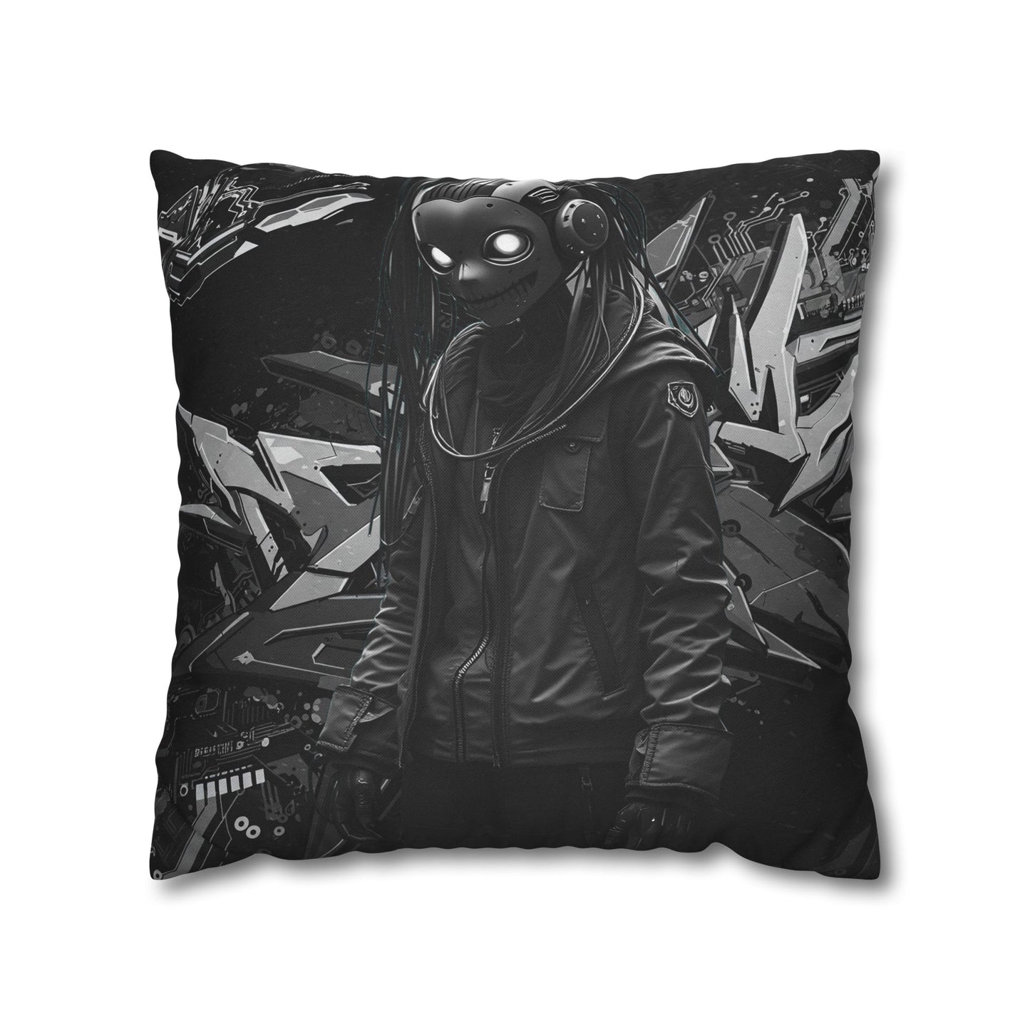 Edgy Cyberpunk Square Pillowcase - Modern Decor for Gaming Enthusiasts
