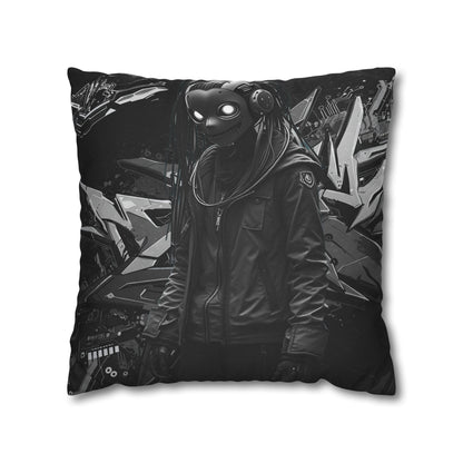 Edgy Cyberpunk Square Pillowcase - Modern Decor for Gaming Enthusiasts