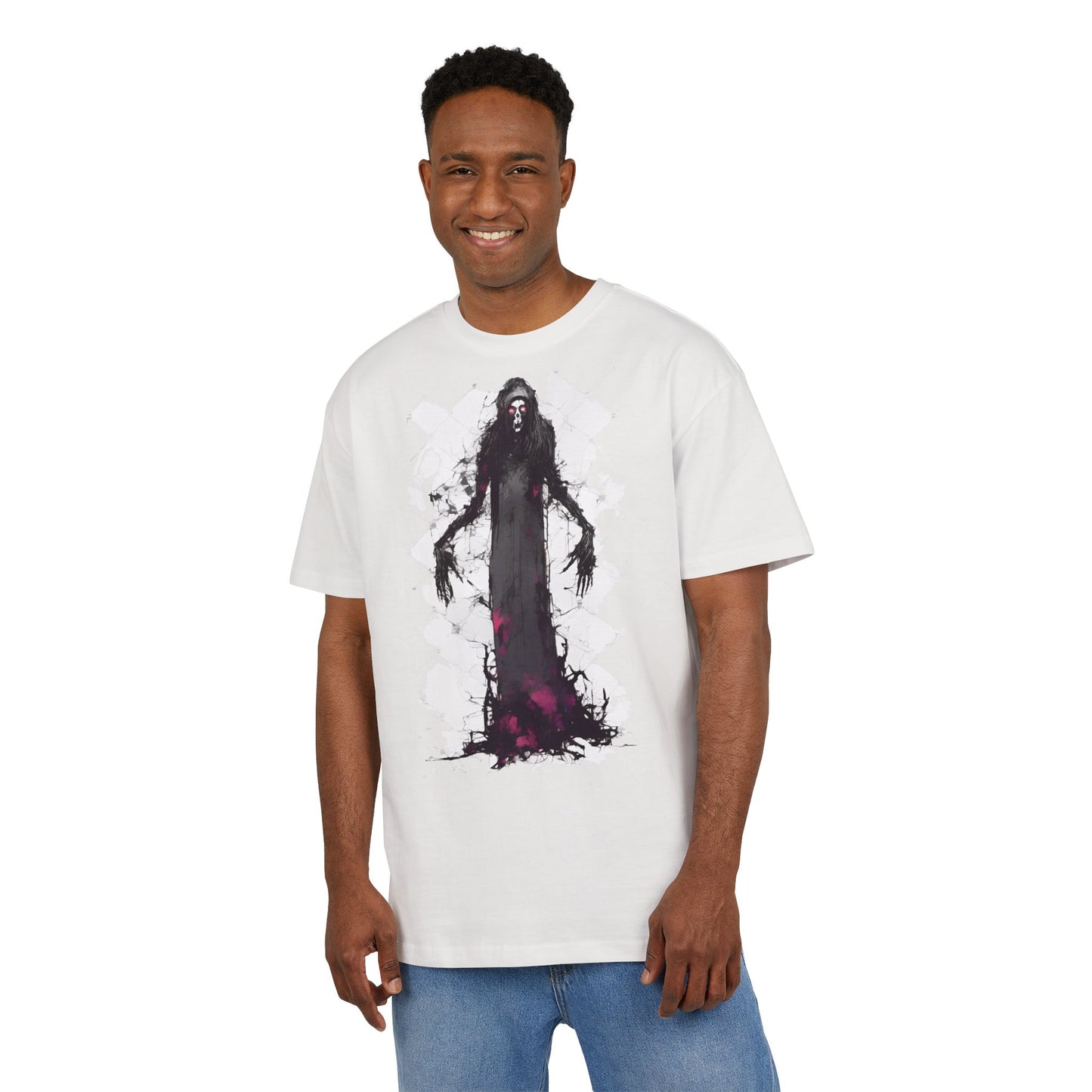 Eerie Spirit Unisex Heavy Oversize Tee, Halloween Costume T-Shirt, Casual Graphic Shirt, Gothic Tee, Spooky Art Apparel