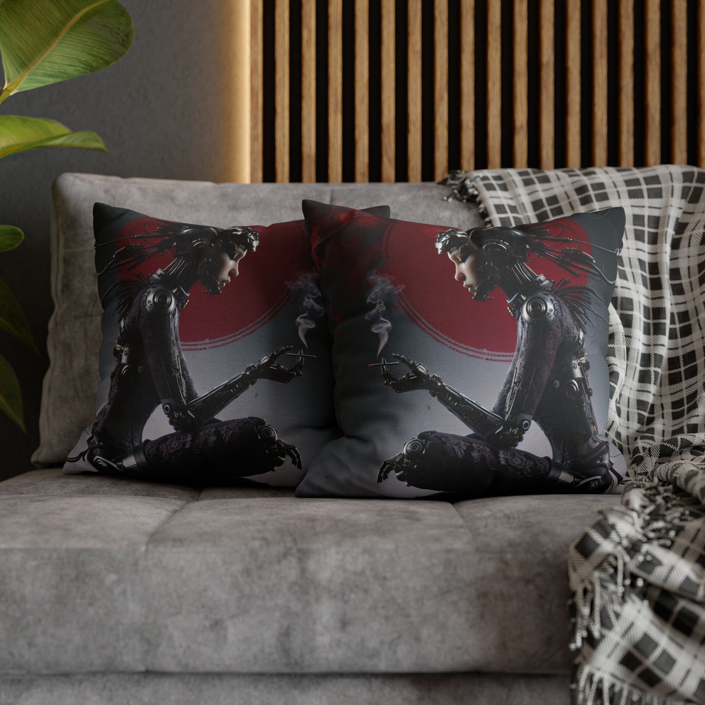 Futuristic Robot Love Pillowcase, Cyberpunk Decor, Gift for Tech Lovers, Modern Home Accent, Unique Housewarming Present