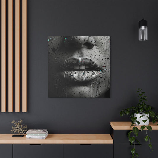 Gothic Lips Art Canvas, Digital Art Print, Unique Home Decor, Contemporary Wall Art, Cyberpunk Aesthetic, Perfect Gift