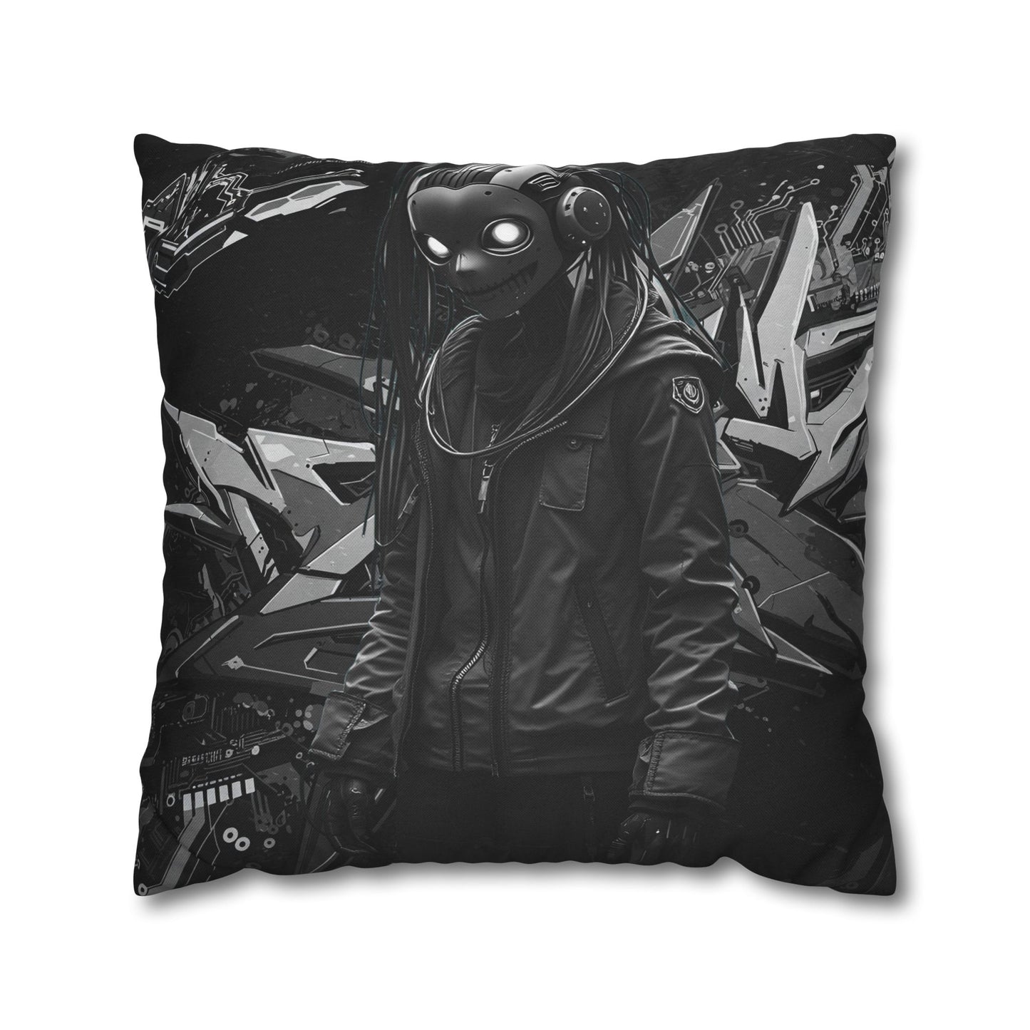 Edgy Cyberpunk Square Pillowcase - Modern Decor for Gaming Enthusiasts