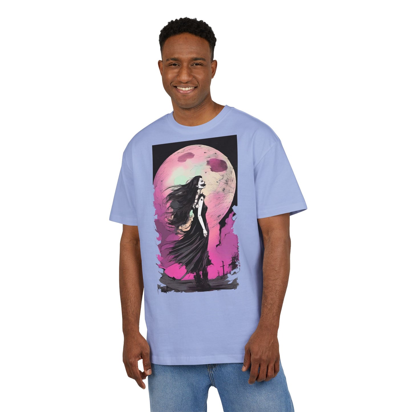 Unisex Heavy Oversize Tee with Moonlit Design, Graphic Tee for Night Lovers, Alternative Fashion, Halloween Shirt, Gift for Her