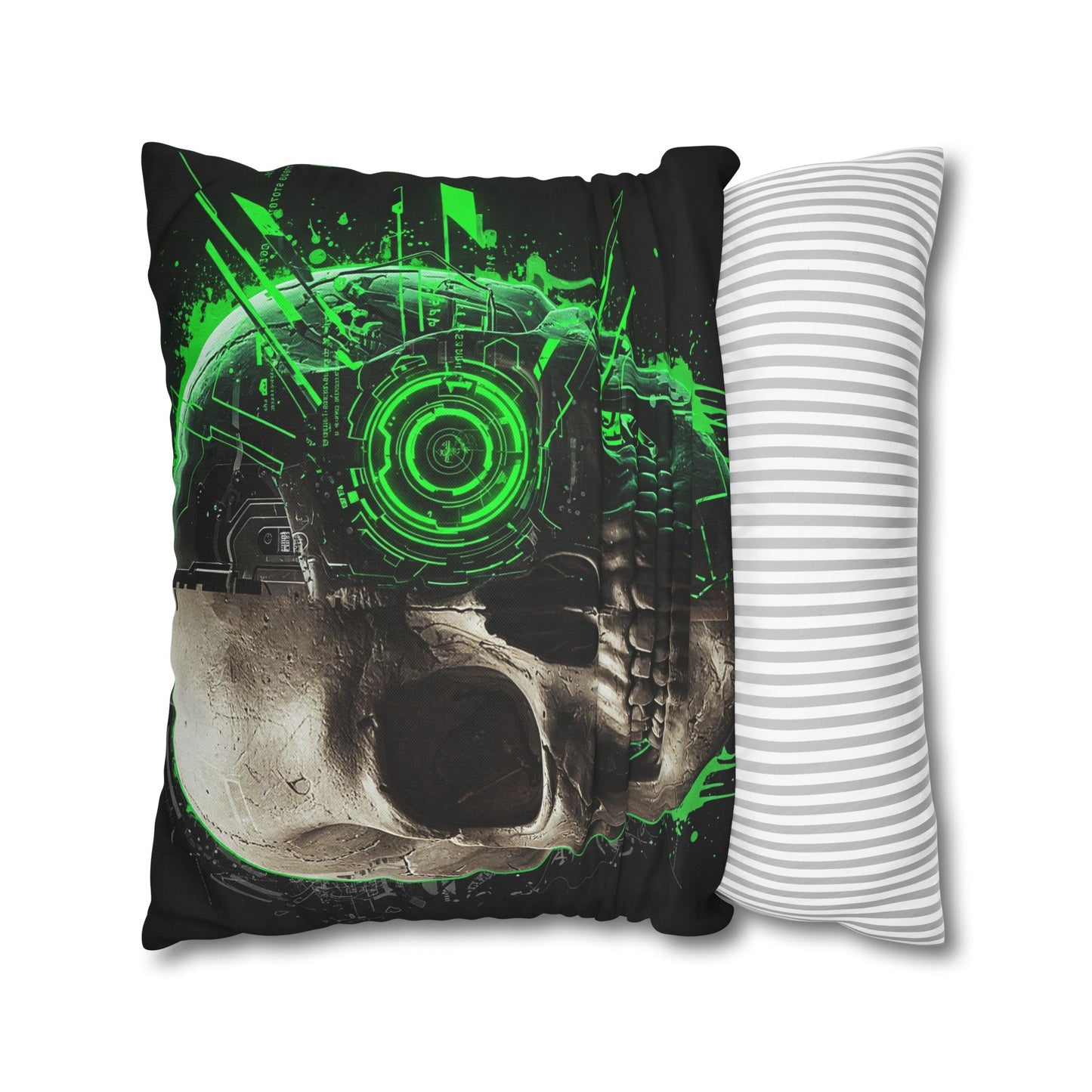Futuristic Skull Pillowcase | Gothic Decor, Cyberpunk Home Accessories, Unique Gift, Halloween Decor, Throw Pillow