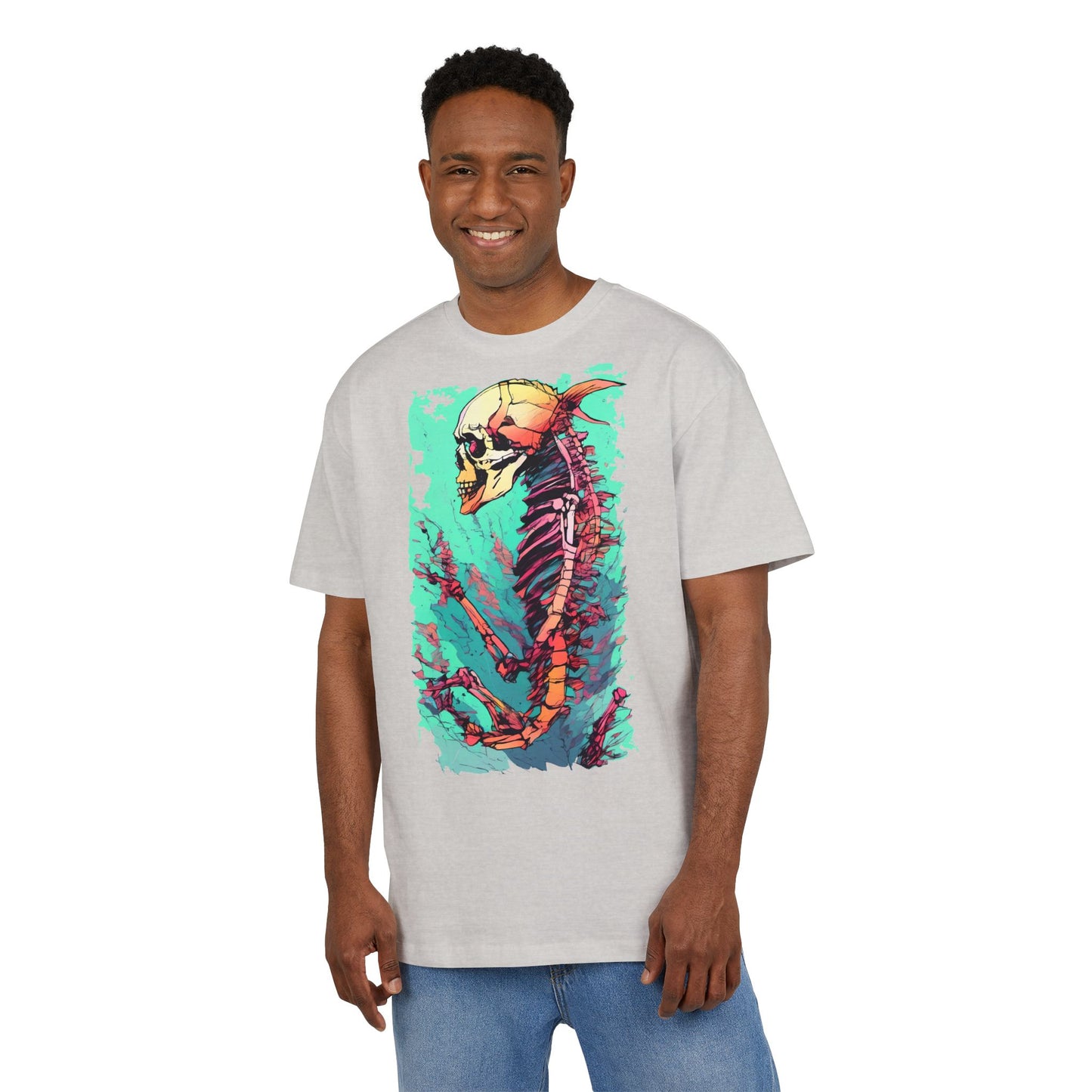Colorful Skeleton Art Unisex Heavy Oversize Tee | Graphic Tee, Skeleton Shirt, Artsy Gift, Halloween Apparel, Trendy Streetwear