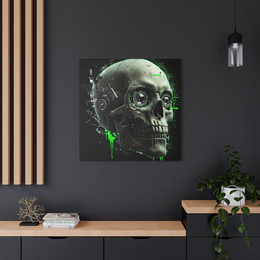 Techno Skull Canvas Art Print, Cyberpunk Wall Decor, Edgy Home Aesthetic, Gothic Gift for Him, Halloween Decoration, Modern Artwork