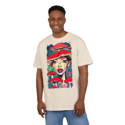 Colorful Art Tee, Unisex Heavy Oversize Tee with Mushroom Design, Casual Wear, Graphic Shirt, Gift for Art Lovers, Streetwear Style