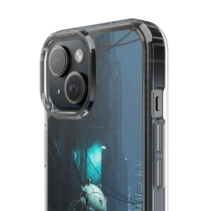 Futuristic Clear Phone Case with Neon City Design