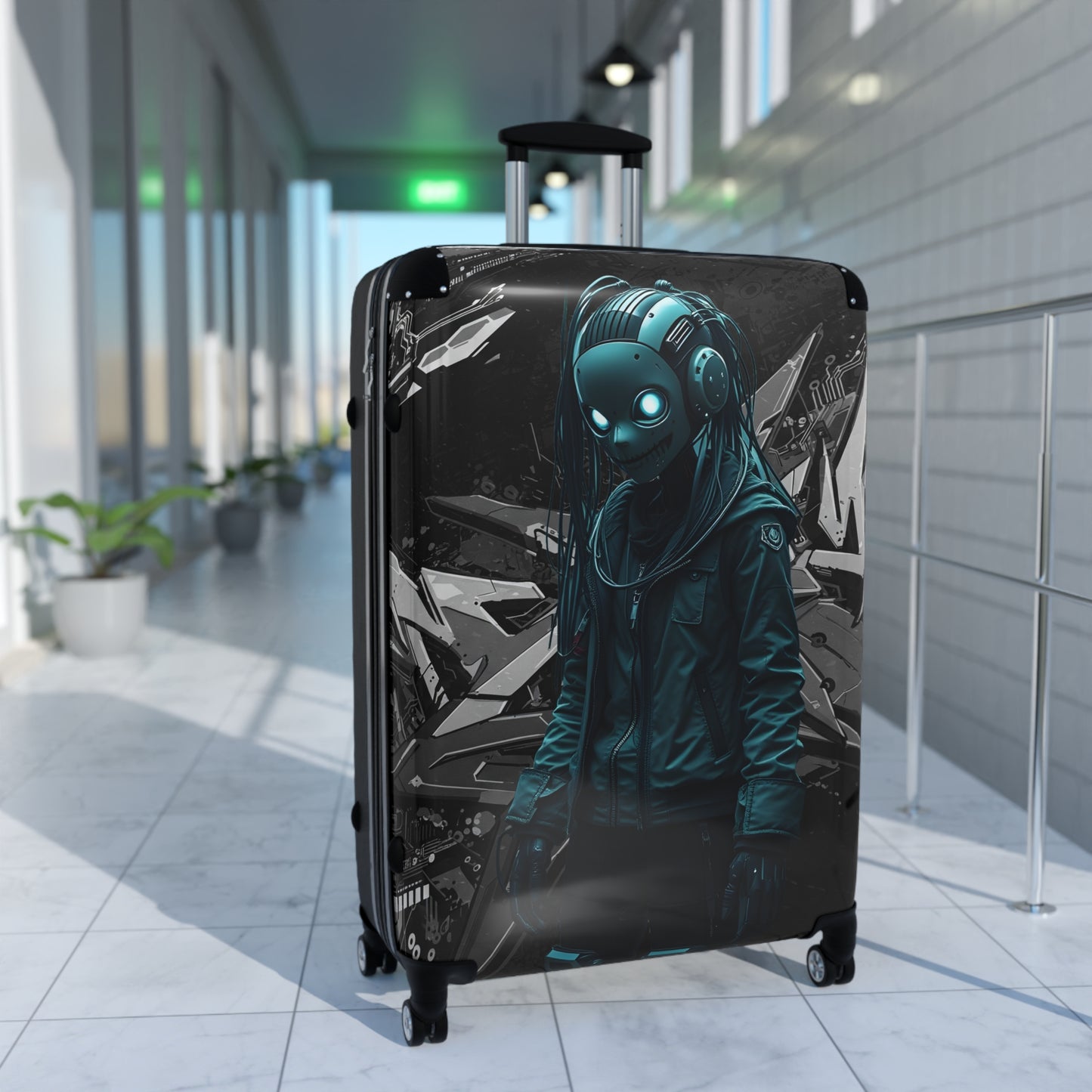 Stylish Travel Suitcase with Dystopian Design - Perfect for Adventurers