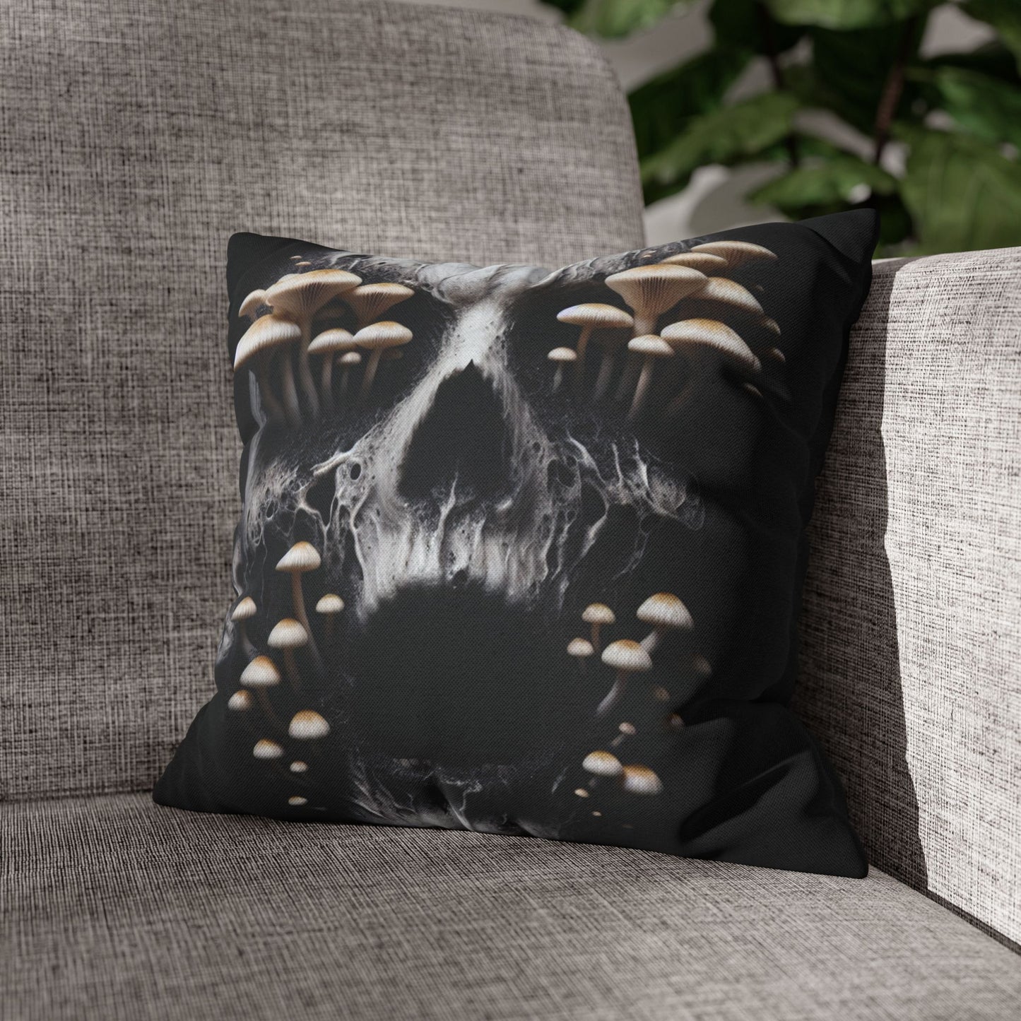 Gothic Mushroom Skull Pillowcase - Home Decor, Halloween, Gothic Style, Unique Gift, Bed and Couch Accent