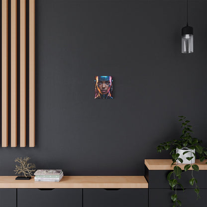 Satin Canvas Wall Art, Futuristic Female Portrait, Sci-Fi Decor, Cyberpunk Artwork, Geek Home Decor, Gift for Tech Lovers