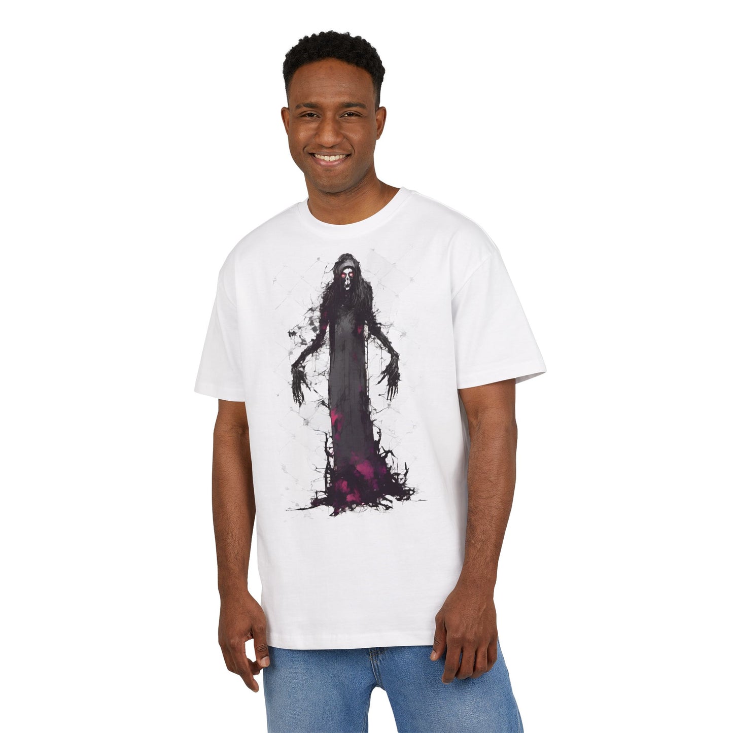 Eerie Spirit Unisex Heavy Oversize Tee, Halloween Costume T-Shirt, Casual Graphic Shirt, Gothic Tee, Spooky Art Apparel