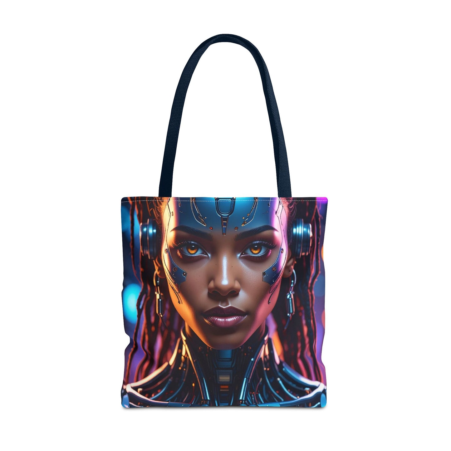 Futuristic Cyberpunk Tote Bag, AOP Tote, Cool Gift for Tech Lovers, Stylish Bag for Everyday Use, Space-Themed Fashion