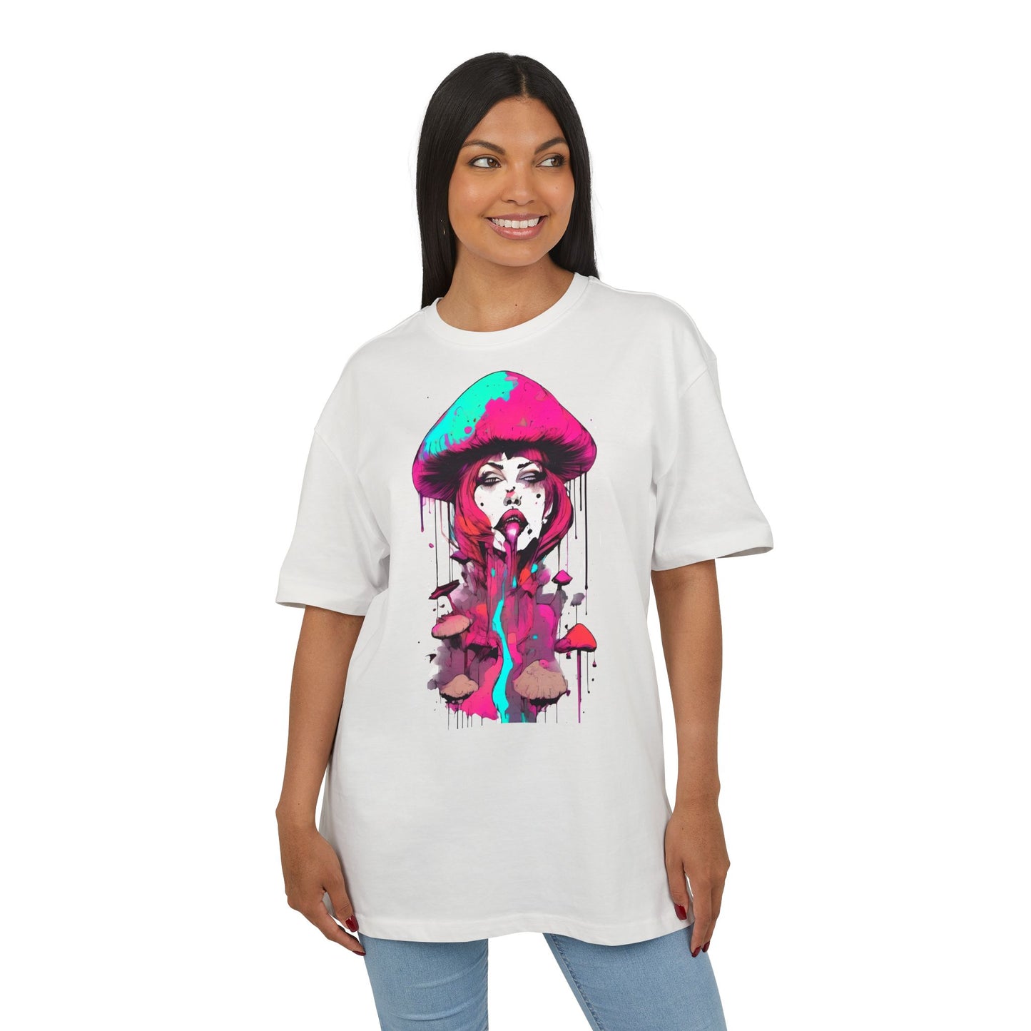 Vibrant Mushroom Art Unisex Heavy Oversize Tee, Funky T-Shirt, Artistic Casual Wear, Gift for Art Lovers, Unique Streetwear