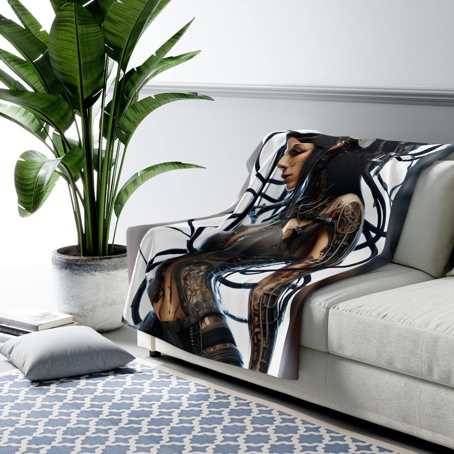 Sherpa Fleece Blanket with Futuristic Cyber Design