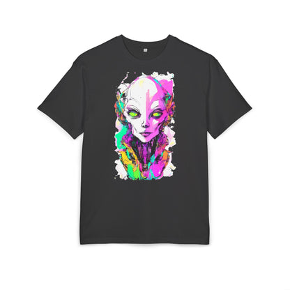 Colorful Alien Graphic Unisex Heavy Oversize Tee | Casual Streetwear, Gift for UFO Enthusiasts, Statement Tee, Festival Wear, Unique Art Tee