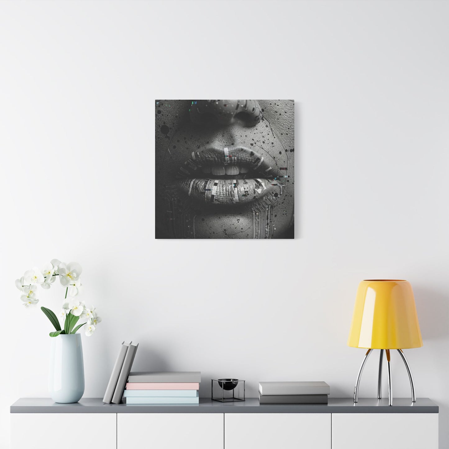 Gothic Lips Art Canvas, Digital Art Print, Unique Home Decor, Contemporary Wall Art, Cyberpunk Aesthetic, Perfect Gift