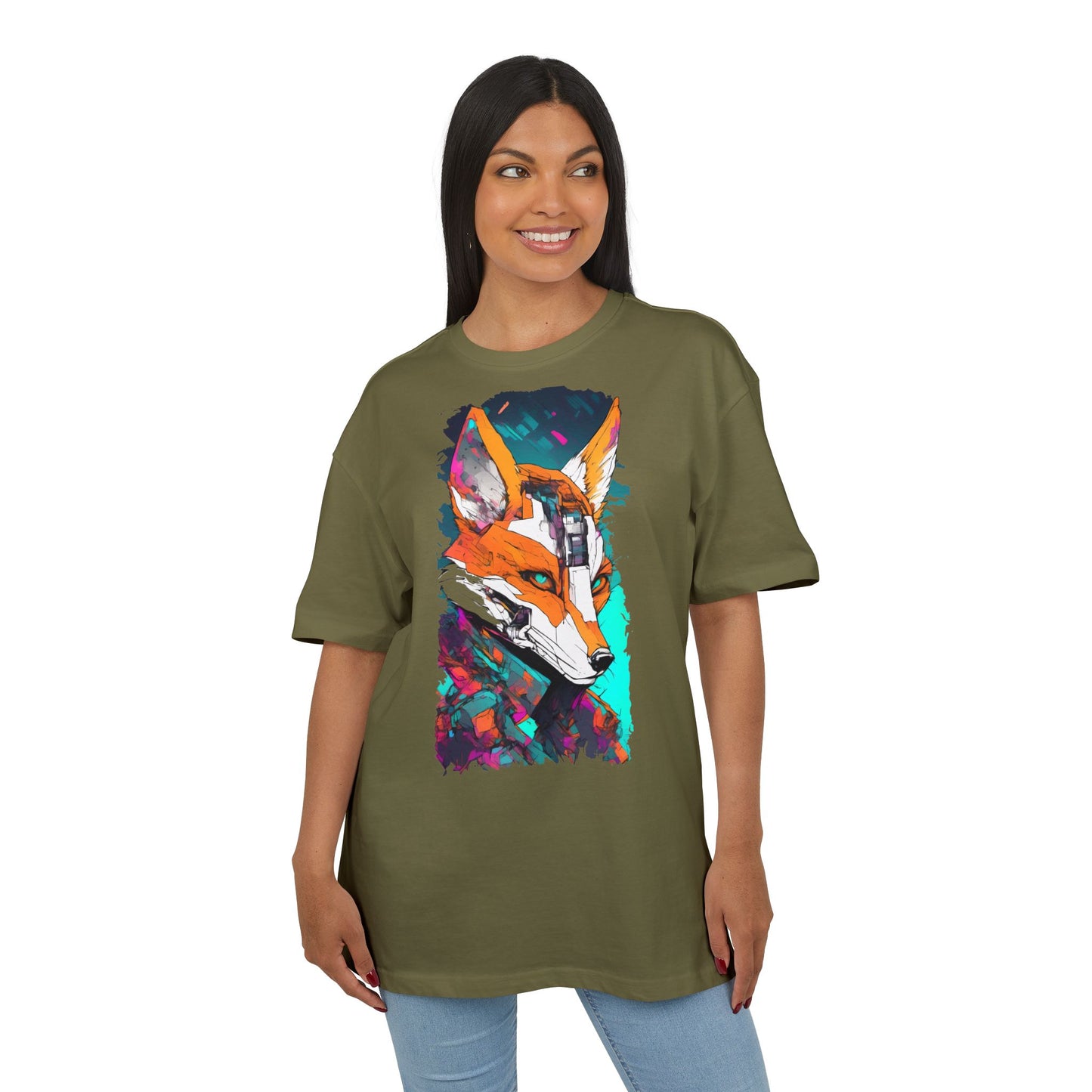 Futuristic Fox Design Unisex Oversize Tee, Graphic Tee, Cool T-Shirt, Unique Gift, Casual Wear
