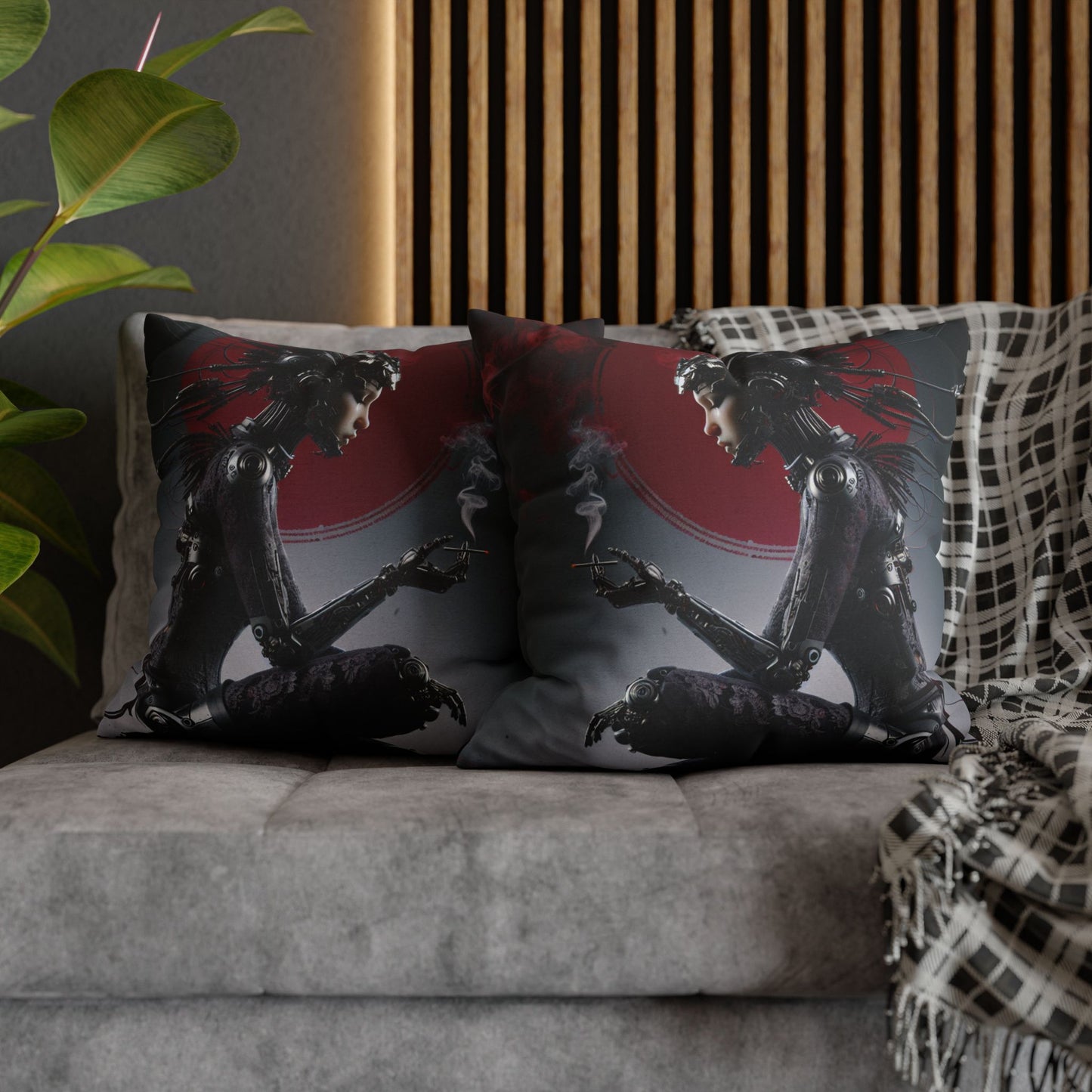 Futuristic Robot Love Pillowcase, Cyberpunk Decor, Gift for Tech Lovers, Modern Home Accent, Unique Housewarming Present