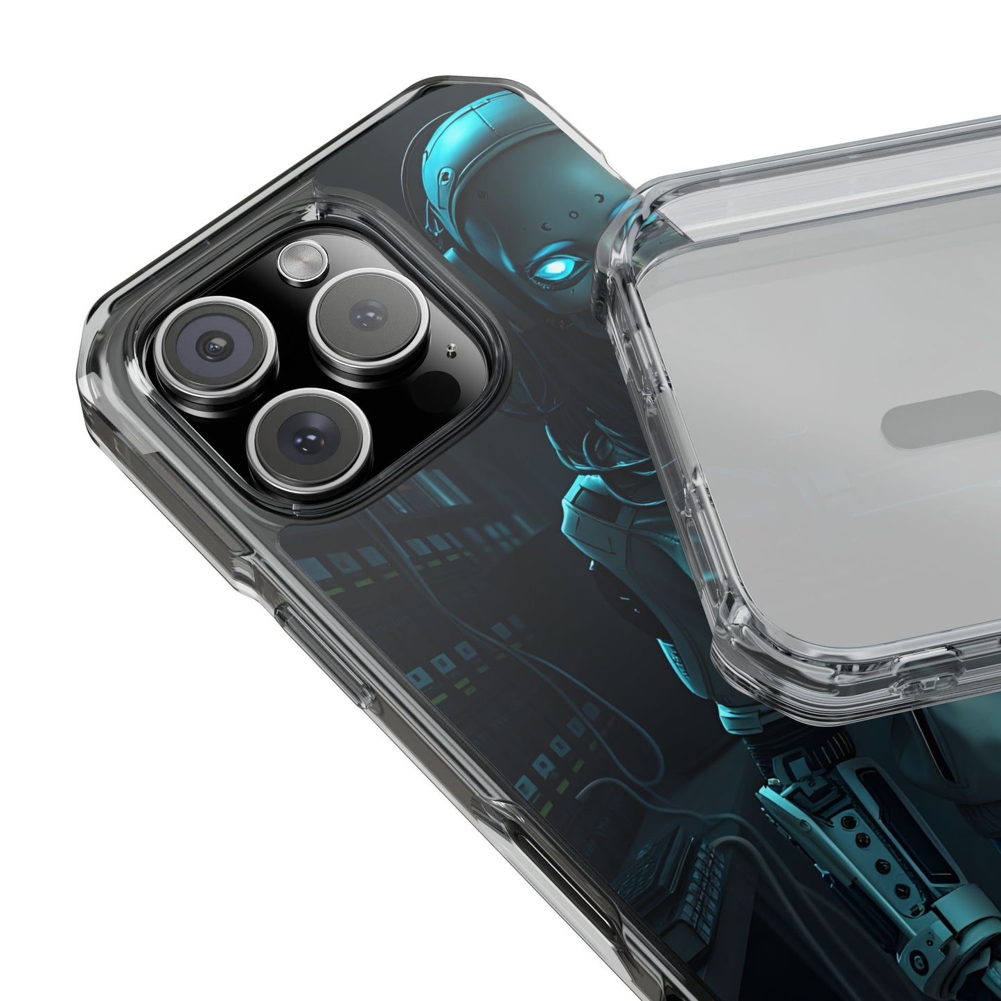 Futuristic Robot Phone Case, Magnetic Clear Impact Case, Unique Gift for Tech Lovers, Protective Smartphone Accessory, Cyberpunk Style