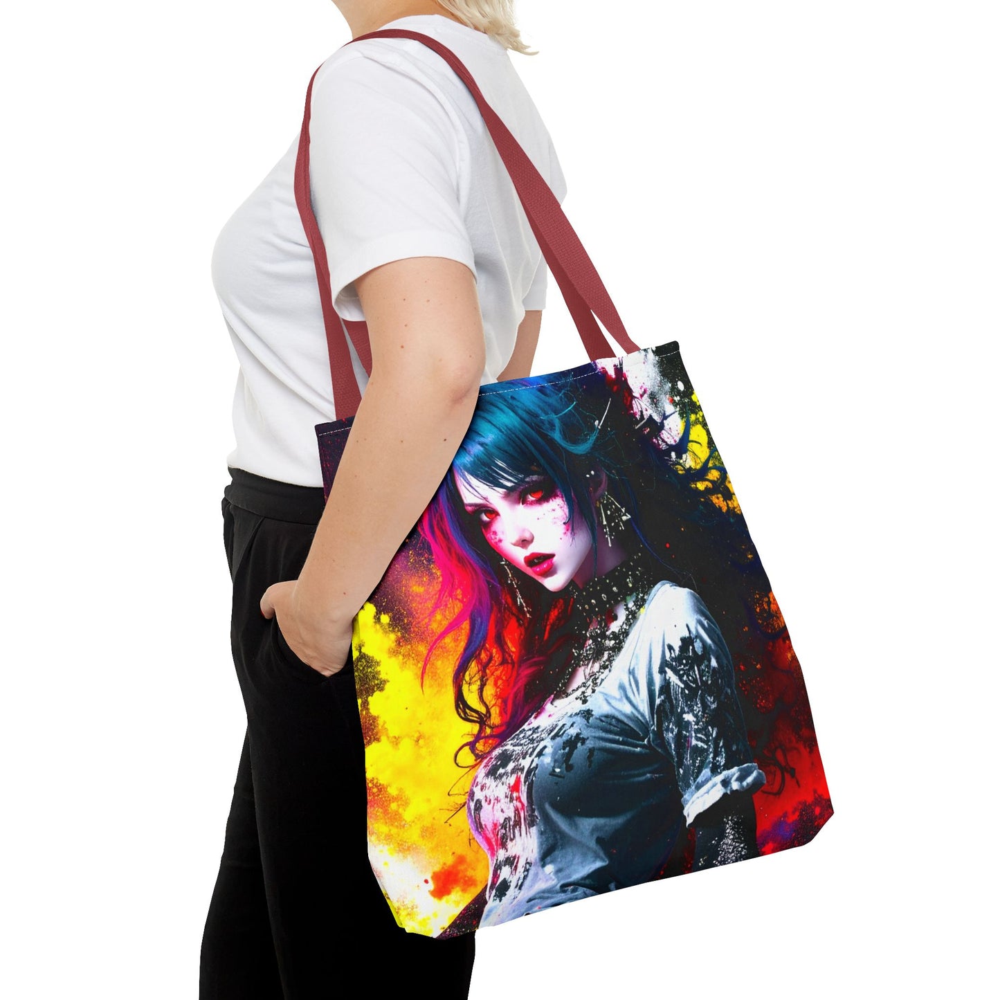 Vibrant Art Tote Bag, Gothic Chic Shopper, Colorful Beach Bag, Unique Gift for Her, Boho Style Tote, Festival Essential