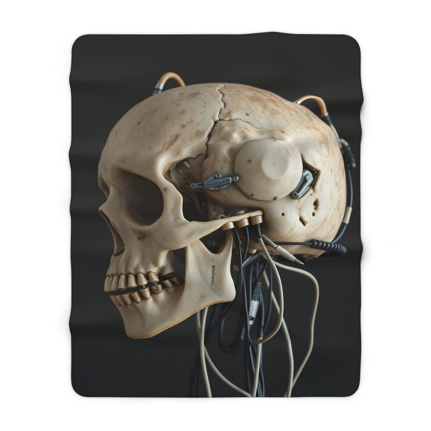 Sherpa Fleece Blanket with Futuristic Cyber Skull Design