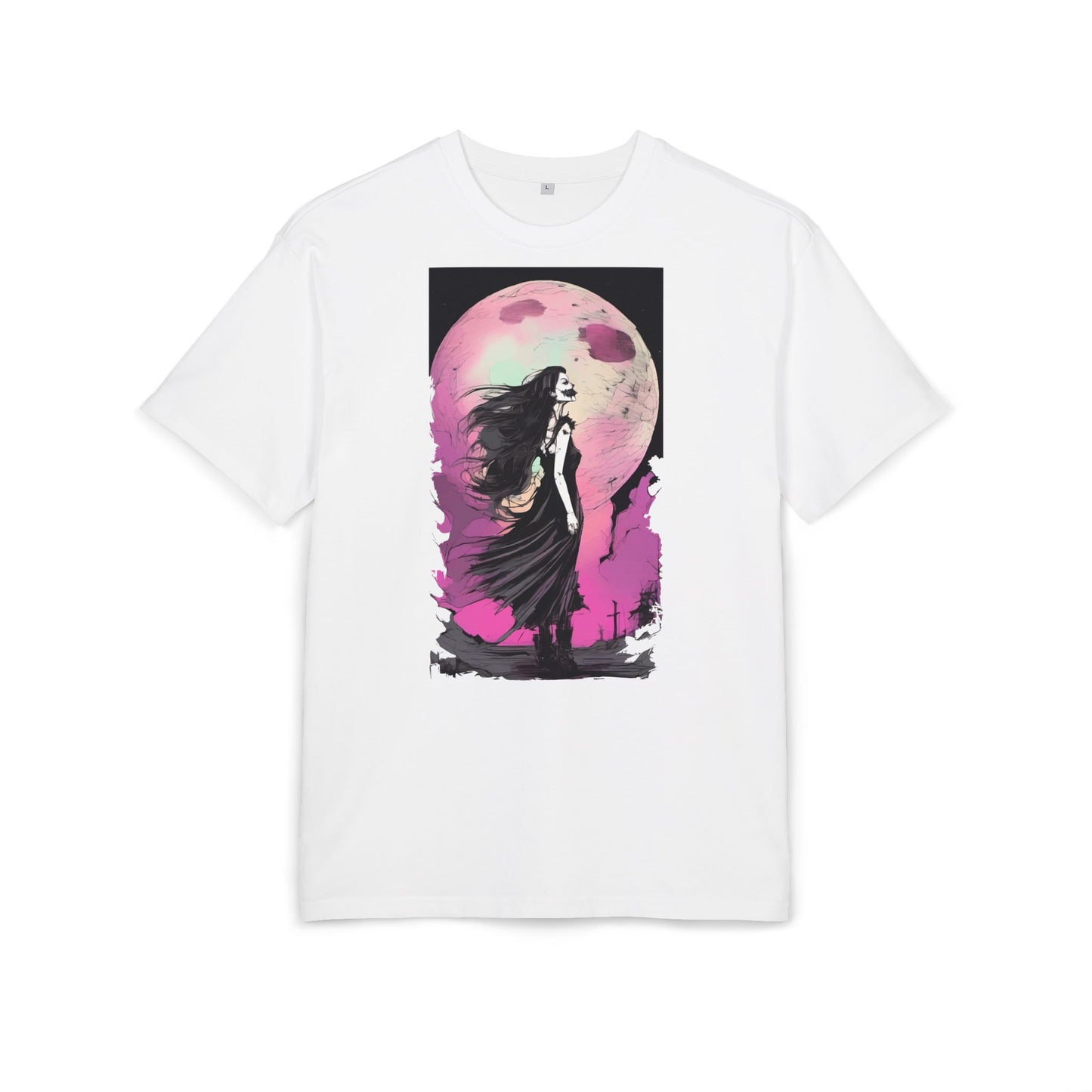 Unisex Heavy Oversize Tee with Moonlit Design, Graphic Tee for Night Lovers, Alternative Fashion, Halloween Shirt, Gift for Her