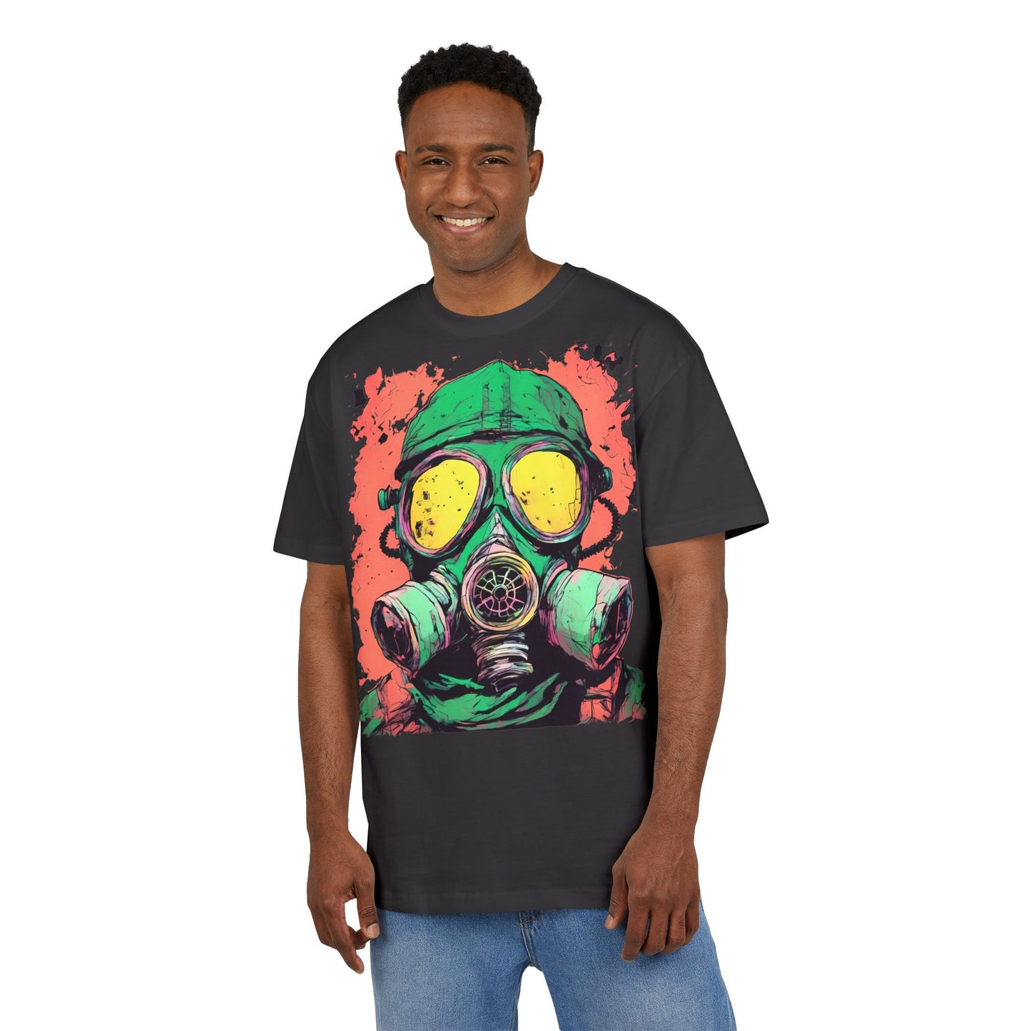 Retro Gas Mask Unisex Heavy Oversize Tee, Streetwear T-Shirt, Unique Graphic Tee, Festival Fashion, Cool Casual Wear