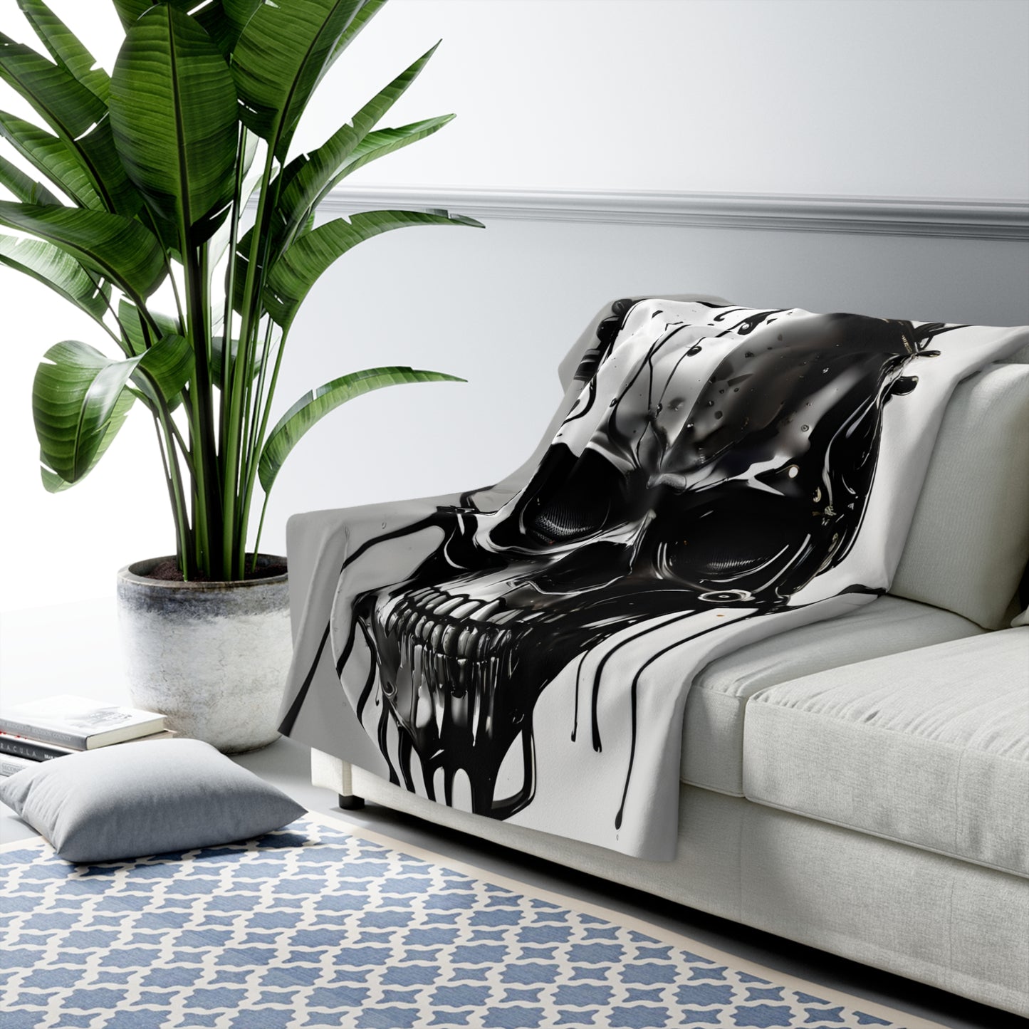 Sherpa Fleece Blanket with Dark Horror Skull Design
