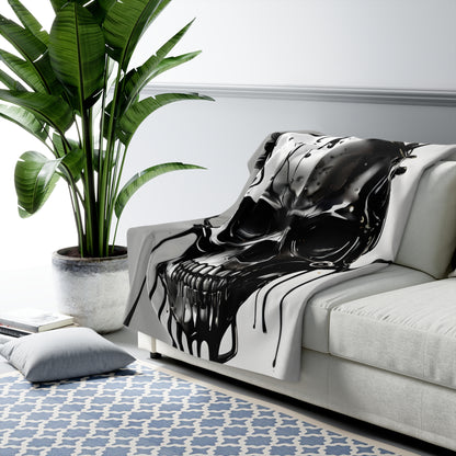 Sherpa Fleece Blanket with Dark Horror Skull Design