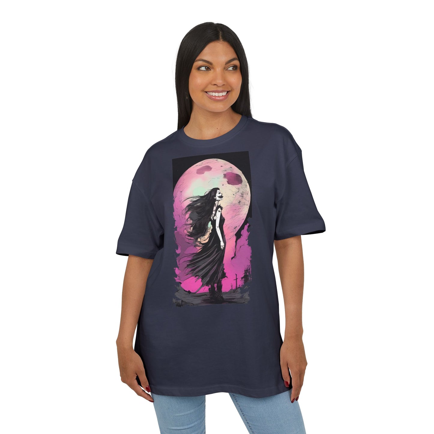 Unisex Heavy Oversize Tee with Moonlit Design, Graphic Tee for Night Lovers, Alternative Fashion, Halloween Shirt, Gift for Her
