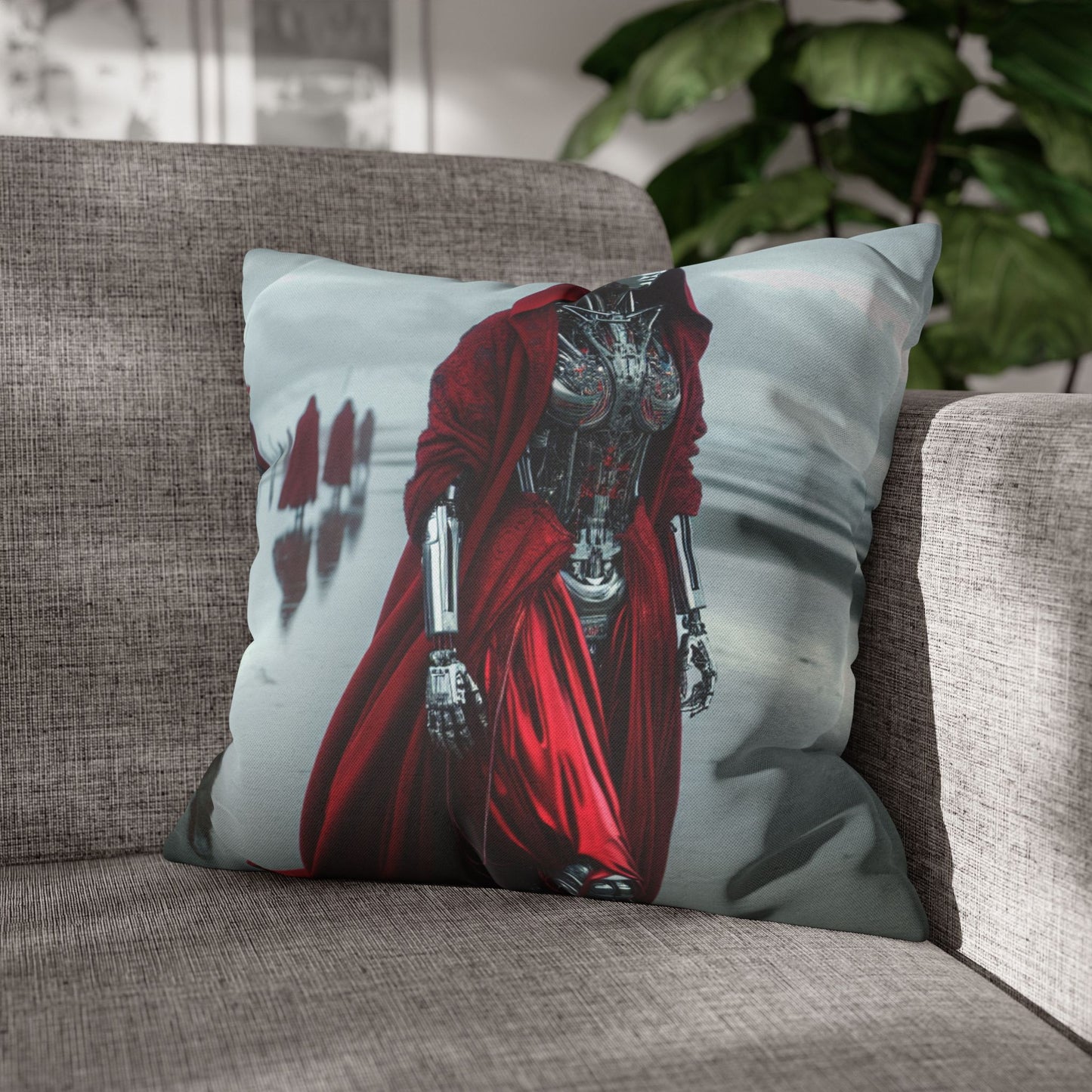 Futuristic Robot Art Pillowcase, Decorative Cushion Cover, Modern Home Decor, Gift for Sci-Fi Lovers, Unique Throw Pillow