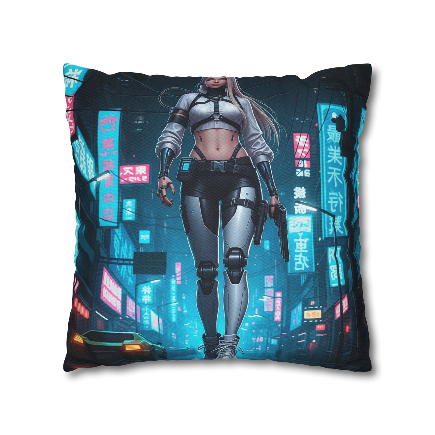 Futuristic Cyberpunk Pillowcase, Cozy Home Decor, Modern Sofa Cushion, Unique Gift for Gamers, Bedroom Accent
