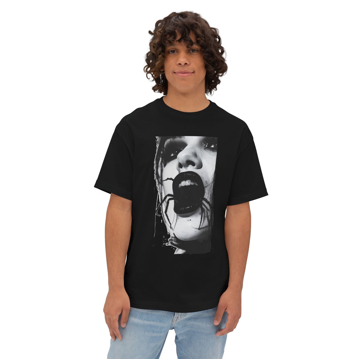 Spooky Spider Graphic Tee, Unisex Oversized Black Widow Shirt, Halloween Apparel, Creepy Casual Wear, Unique Gift Idea