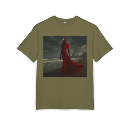 Mystical Red Hooded Tee - Unisex Oversize T-Shirt, Grunge Fashion, Streetwear Style, Gift for Horror Fans, Casual Wear